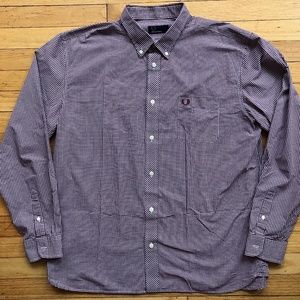 FRED PERRY Plum Micro Gingham Long Sleeve Shirt XL